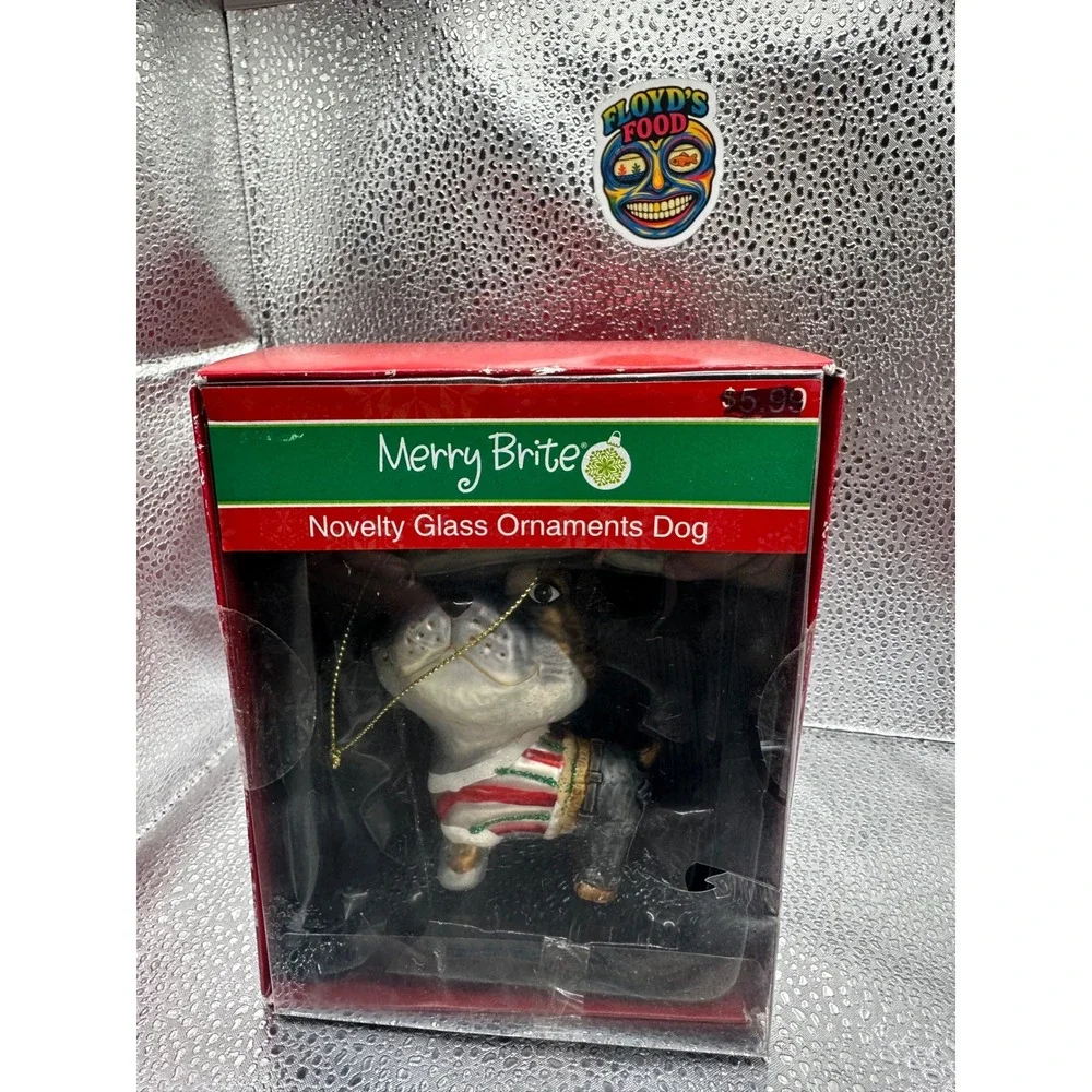 Merry Brite‎ Novelty Glass Dog Ornament Christmas Holiday Festive